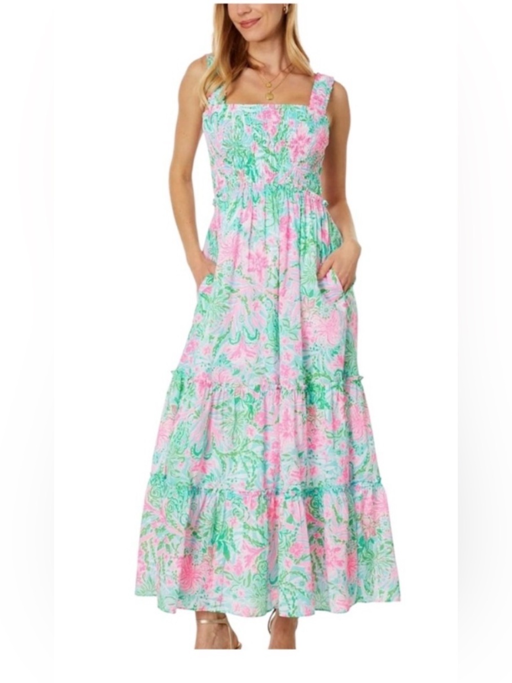 Lilly Pulitzer Floral Tiered Maxi Dress - Pink & Green